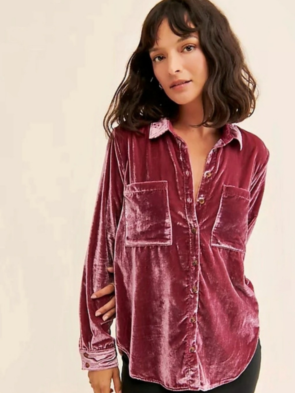 PILCRO Hadley Velvet Button Down Shirt in Pink Size XXS Like New